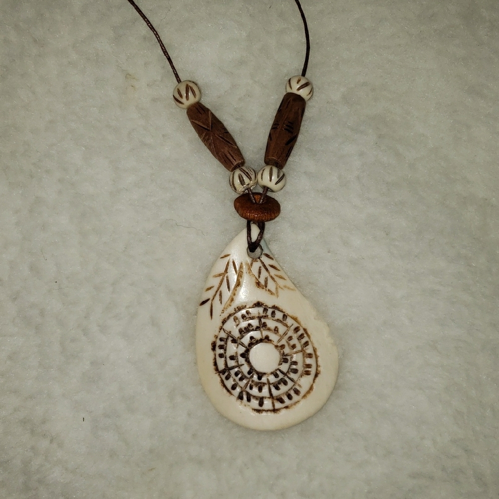 Bohemian Cream and Brown Bone Pendant Necklace